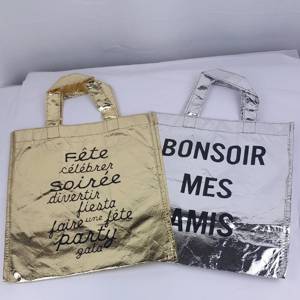 2 Gold & Silver Metallic French Party Favor Gift Bags